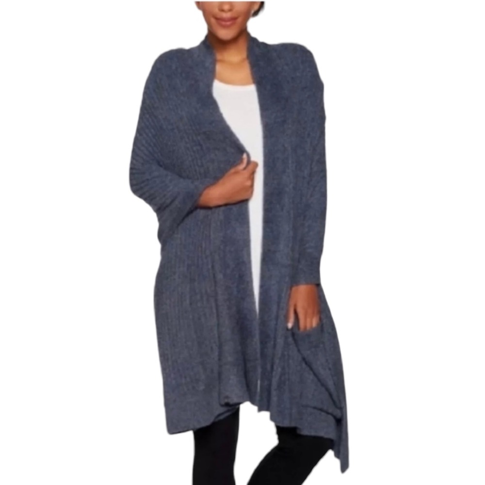 Barefoot Dreams Cozychic Lite Travel Shawl Blue One Size Plus